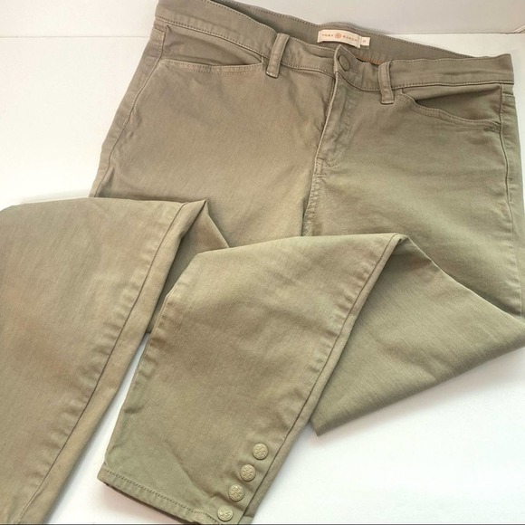 Tory Burch Emmy Ankle Snap Buttons Jeans Olive Size 31 - Picture 5 of 9